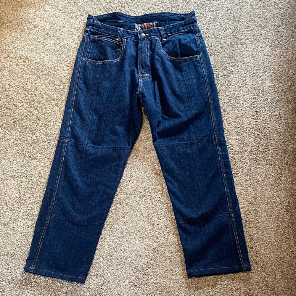 MotoCentric Battalion Motorcycle Jeans Reinforced Lined Mens W34 x L27.5 Dark
